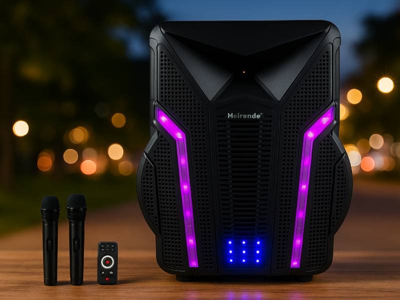 Аккумуляторный комбик с двумя радио-микрофонами цветомузыкальный