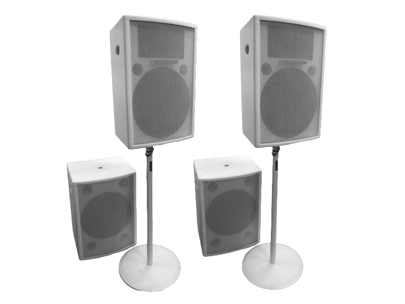 Белые колонки Turbosound в комплекте с субвуферами