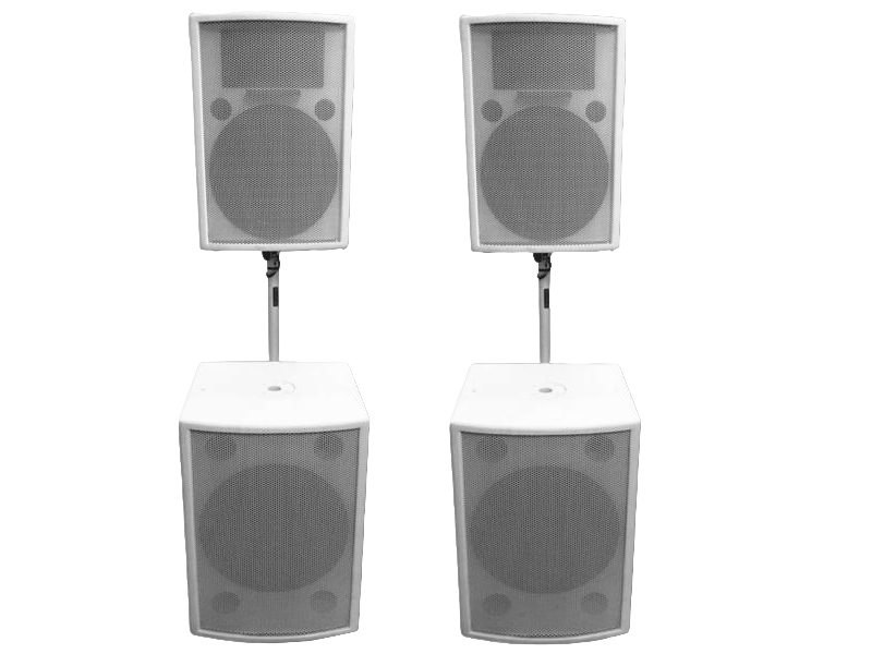 Белые колонки Turbosound в комплекте с субвуферами