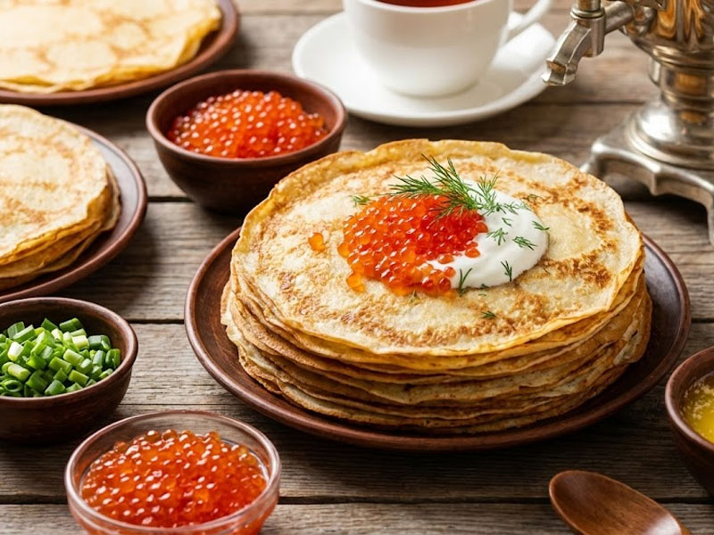 Блин с красной икрой