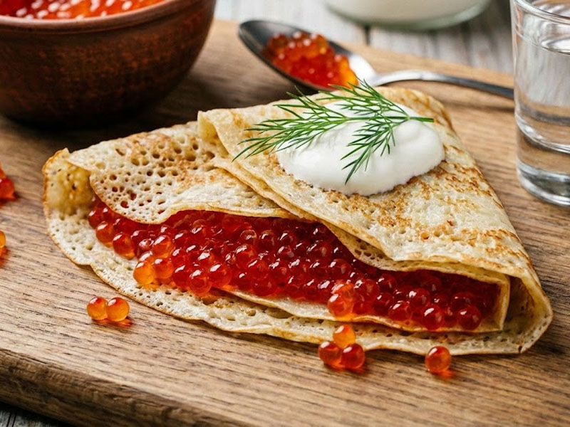 Блин с красной икрой