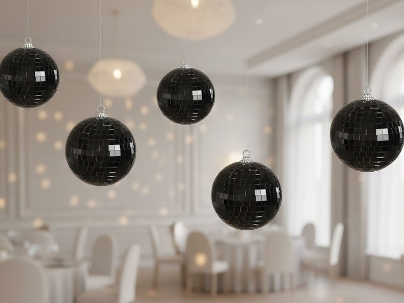 Черные зеркальные шарики 15см