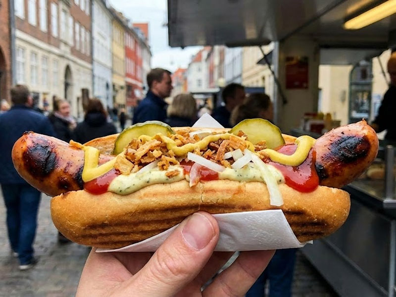 Датский хот-дог (куриная сосиска на гриле) — вид 2