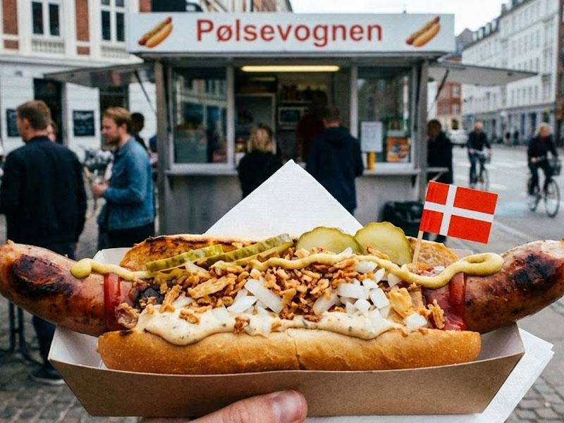 Датский хот-дог (свиная сосиска на гриле) — вид 2