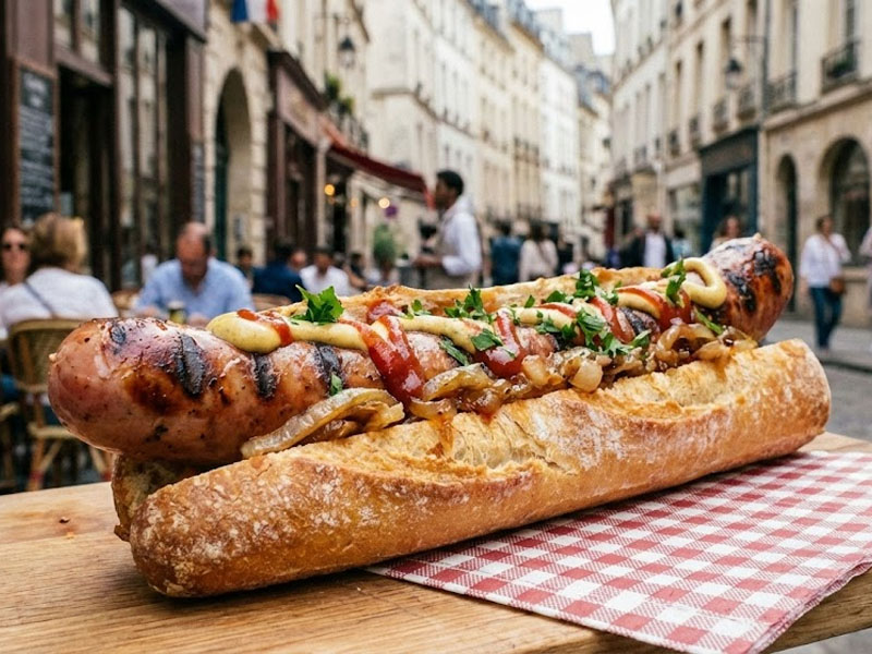 Французский хот-дог (свиная сосиска на гриле)