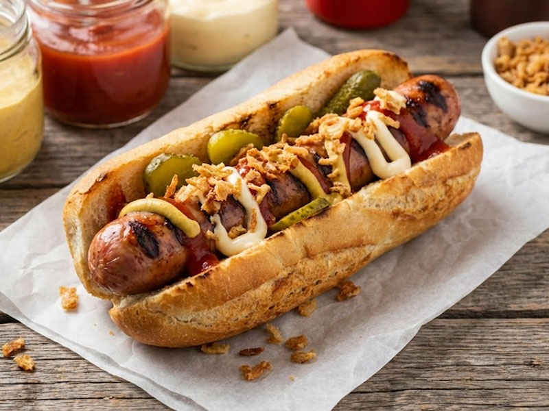 Французский хот-дог (свиная сосиска на гриле) — вид 3