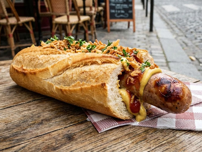 Французский хот-дог (свиная сосиска на гриле) — вид 2