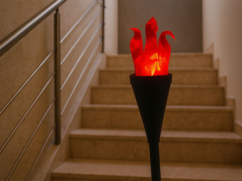 Имитация огня в ручном факеле на аккумуляторе