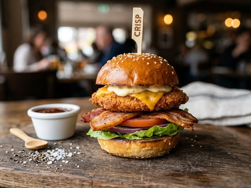 Мини-бургер с куриной котлетой и беконом