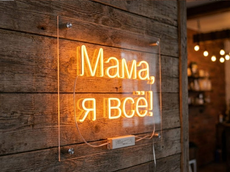 Неоновая вывеска «Мама, я всё!»