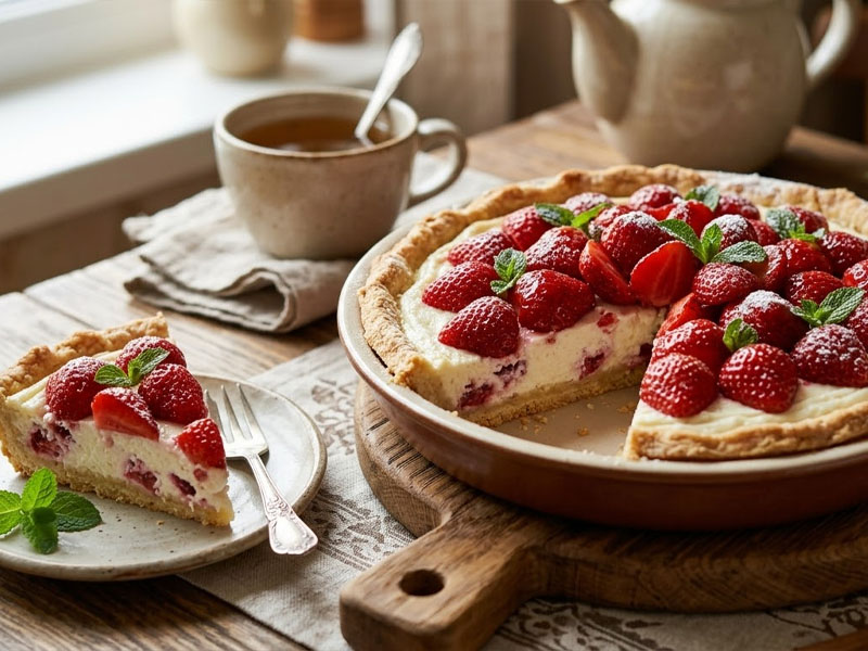 Пирог клубникой и творогом