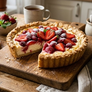 Пирог клубникой и творогом