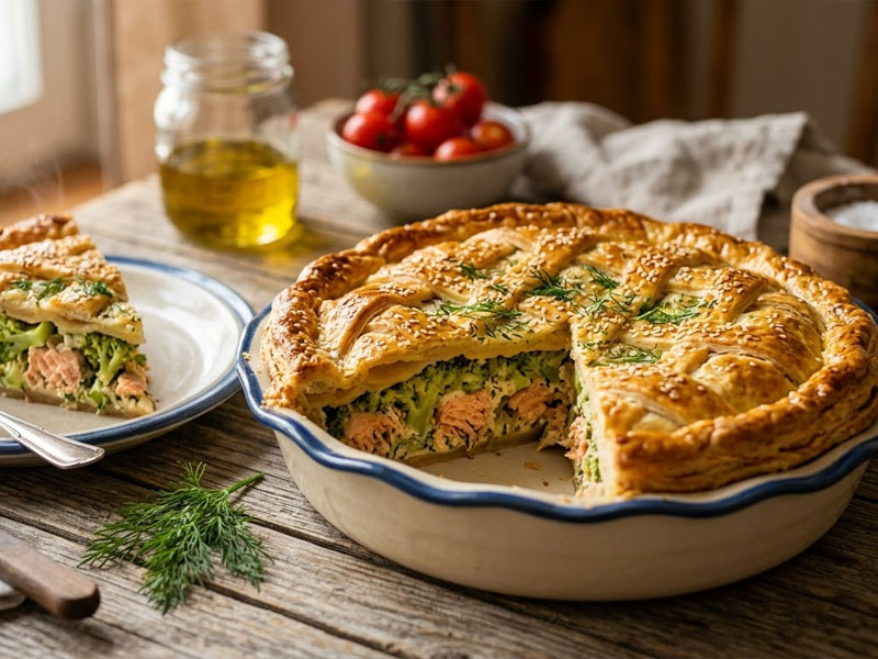 Пирог с горбушей и брокколи