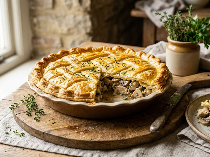 Пирог с куриной грудкой и шампиньонами