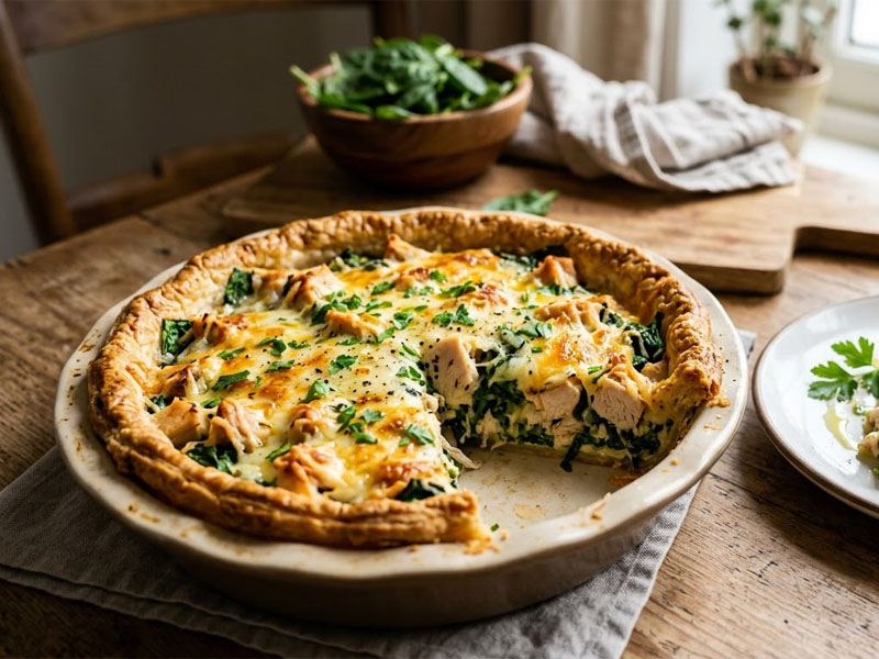 Пирог с курицей, шпинатом и сыром