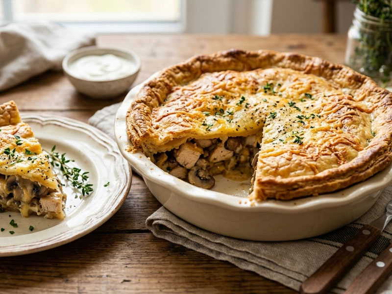 Пирог с курицей сыром и грибами — вид 3