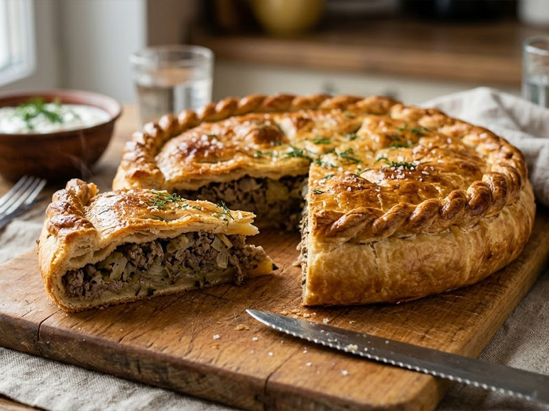 Пирог с мясом и капустой