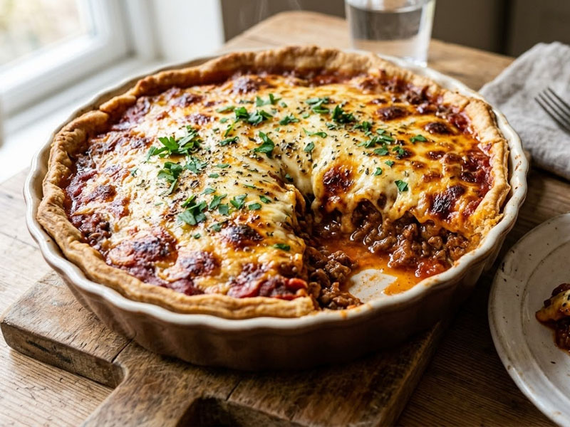 Пирог с мясом в томатном соусе и сыром — вид 2