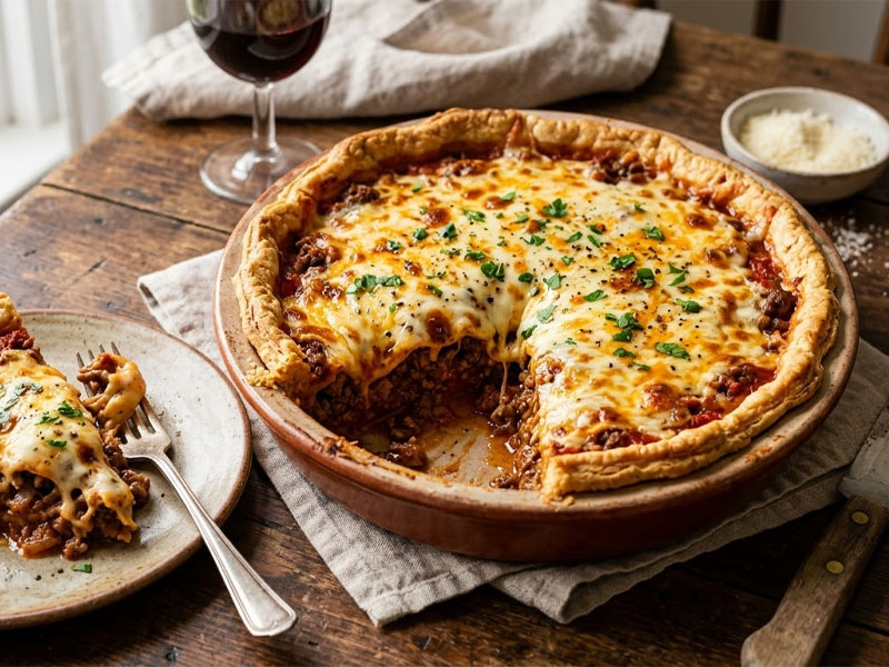 Пирог с мясом в томатном соусе и сыром — вид 3