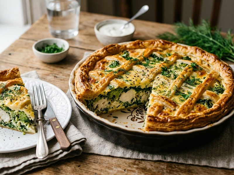 Пирог с рыбой хек, шпинатом и брокколи — вид 2