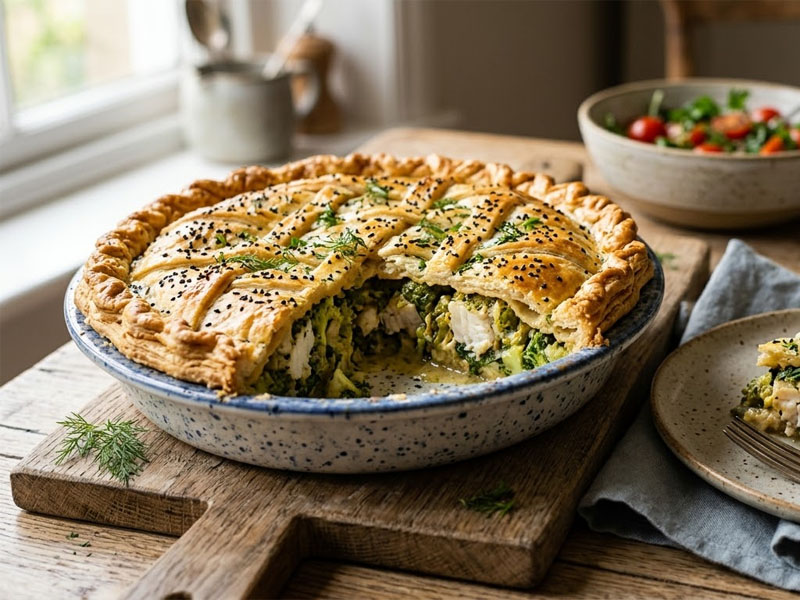 Пирог с рыбой хек, шпинатом и брокколи — вид 3