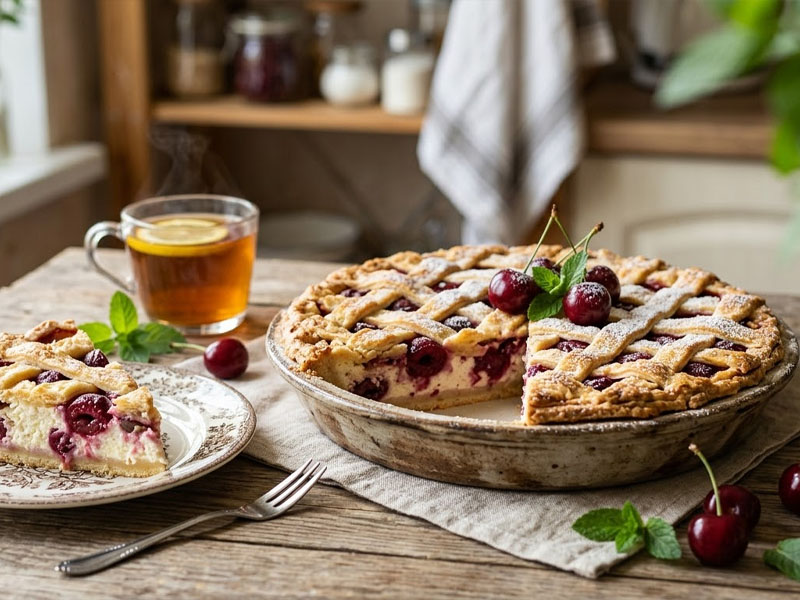 Пирог с творогом и вишней