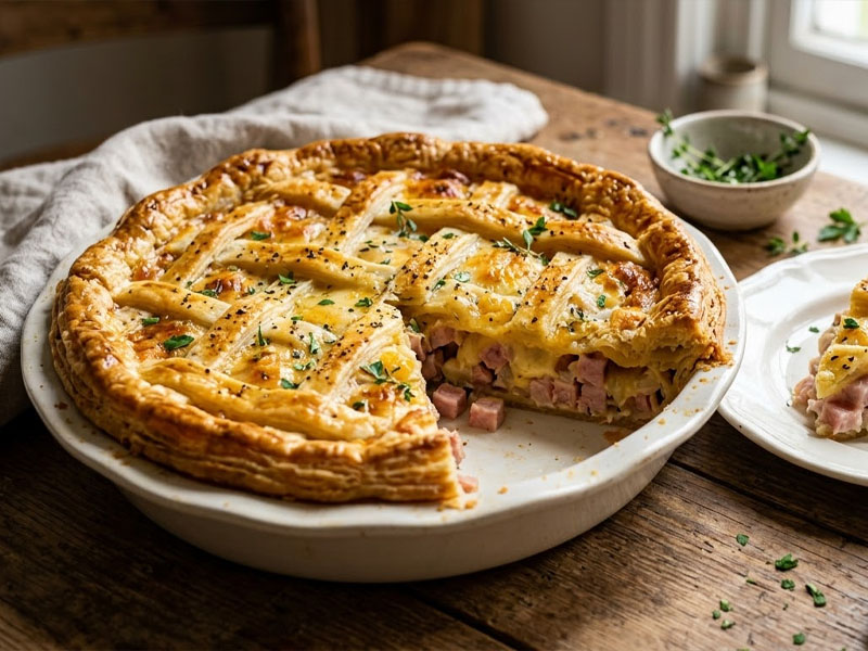 Пирог с ветчиной из индейки и сыром