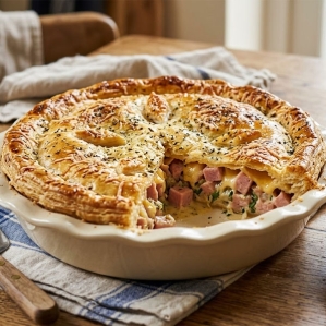 Пирог с ветчиной из индейки и сыром