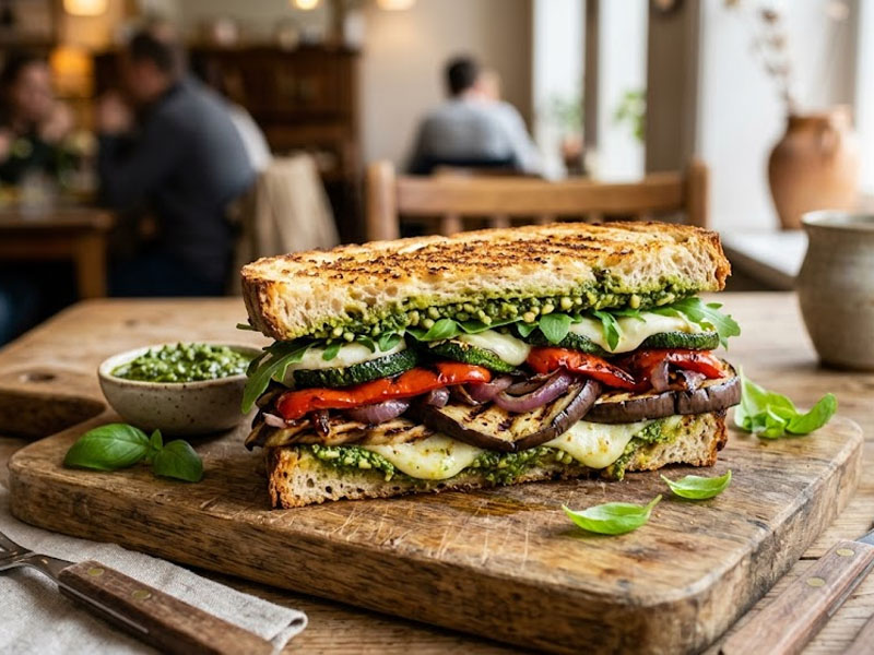 Сэндвич с овощами-гриль и двойным песто