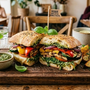 Сэндвич с овощами-гриль и двойным песто