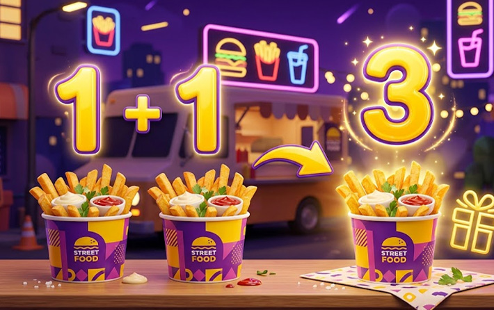 Акция 1+1=3 на выездной стритфуд