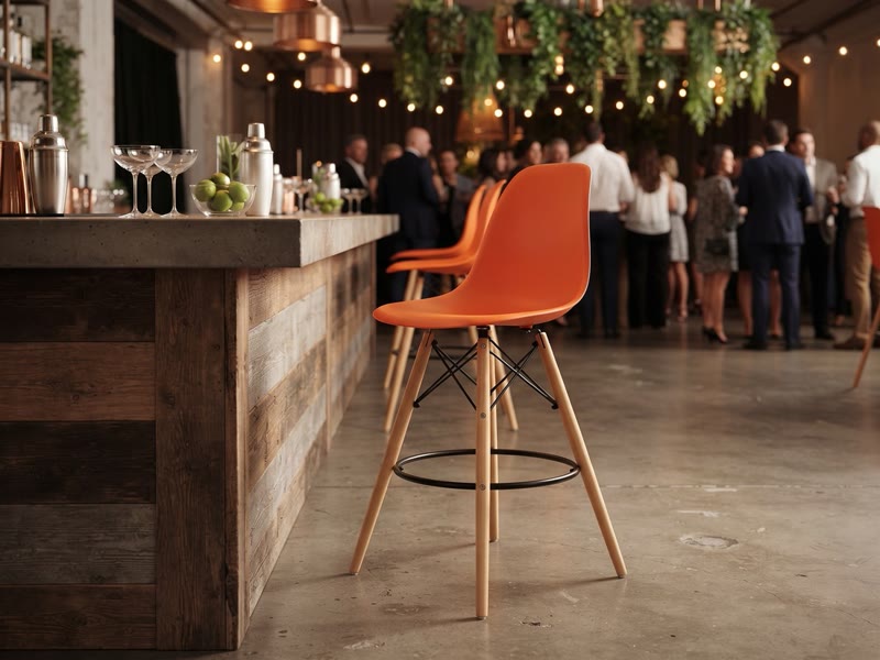 Стул барный Eames оранжевый пластик — вид 4
