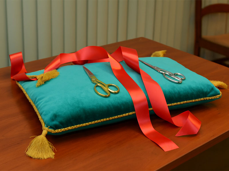 Зеленая подушка-поднос для презентационных ножниц